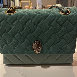 Kurt Geiger Deep Sage Green Quilted Leather Bag with Gold Chain New Gift